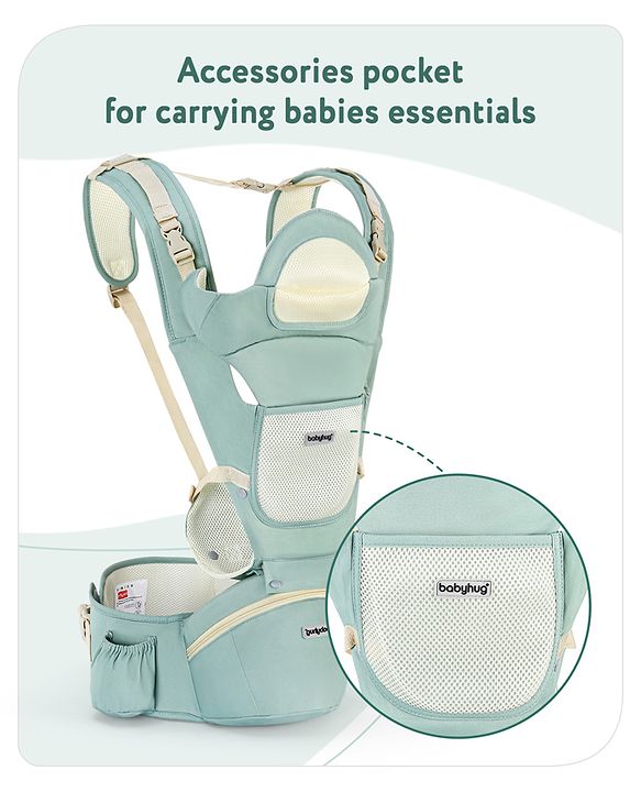 Babyhug Delight Cotton Hip Seat Cum Baby Carrier- Green