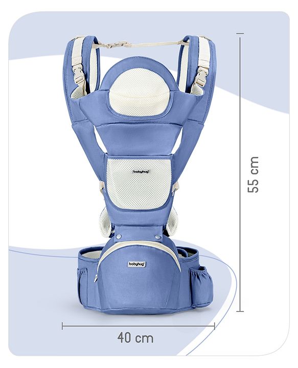 Babyhug Delight Cotton Hip Seat Cum Baby Carrier- Blue| Detachable Hipseat| Padded Shoulder Strap| Even Weight Distribution| Breathable Fabric| Gifting Option for Boys and Girls| EN Certified