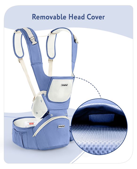 Babyhug Delight Cotton Hip Seat Cum Baby Carrier- Blue| Detachable Hipseat| Padded Shoulder Strap| Even Weight Distribution| Breathable Fabric| Gifting Option for Boys and Girls| EN Certified