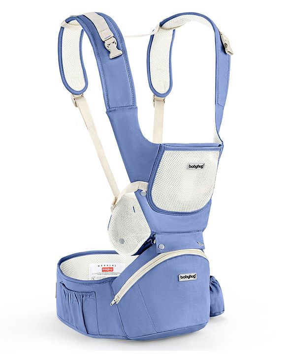 Babyhug Delight Cotton Hip Seat Cum Baby Carrier- Blue| Detachable Hipseat| Padded Shoulder Strap| Even Weight Distribution| Breathable Fabric| Gifting Option for Boys and Girls| EN Certified