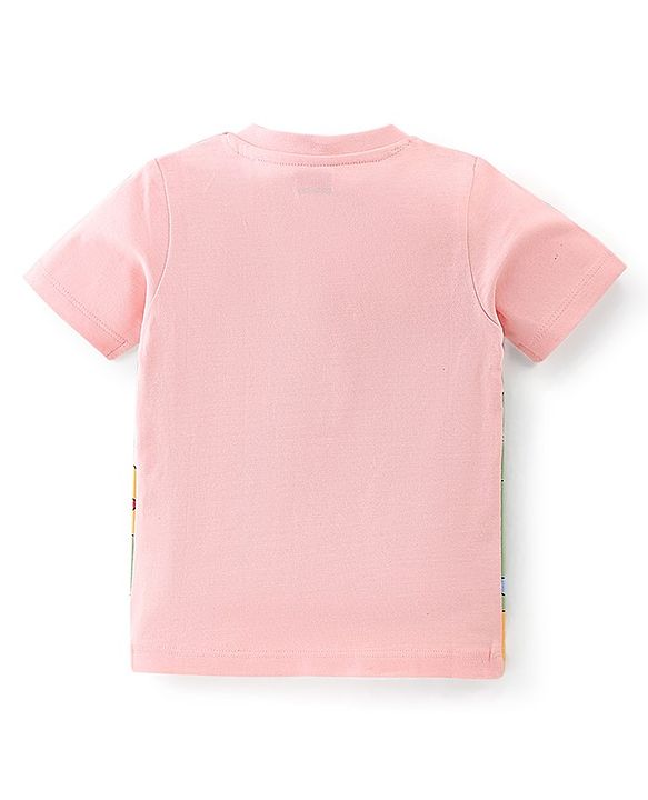 Babyhug 100% Cotton Knit Half Sleeves T-Shirt Tent Graphics - Peach