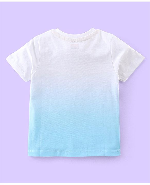 Babyhug 100% Cotton Knit Half Sleeves T-Shirt Marine Life Graphics - White & Blue
