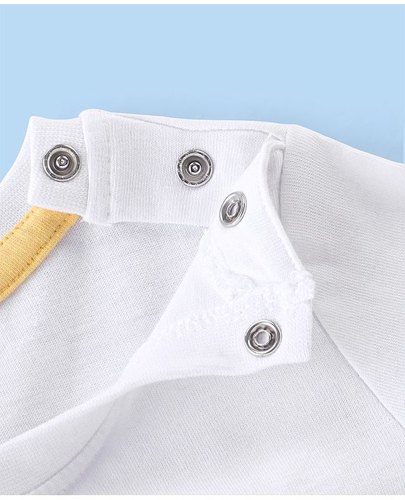 Babyhug 100% Cotton Knit Half Sleeves T-Shirt Marine Life Graphics - White & Blue