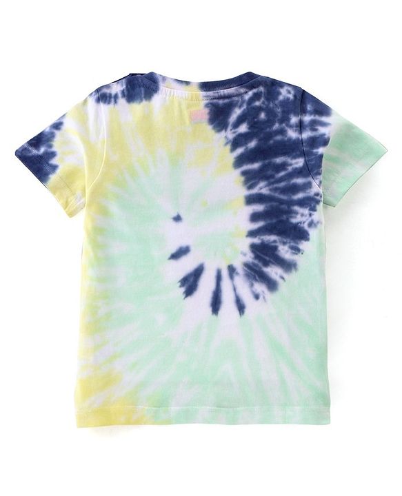 Babyhug Cotton Knit Half Sleeves Tee With Tie & Dye Graphics- Blue & Yellow