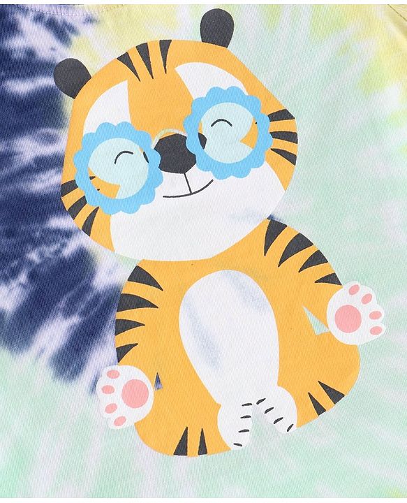 Babyhug Cotton Knit Half Sleeves Tee With Tie & Dye Graphics- Blue & Yellow