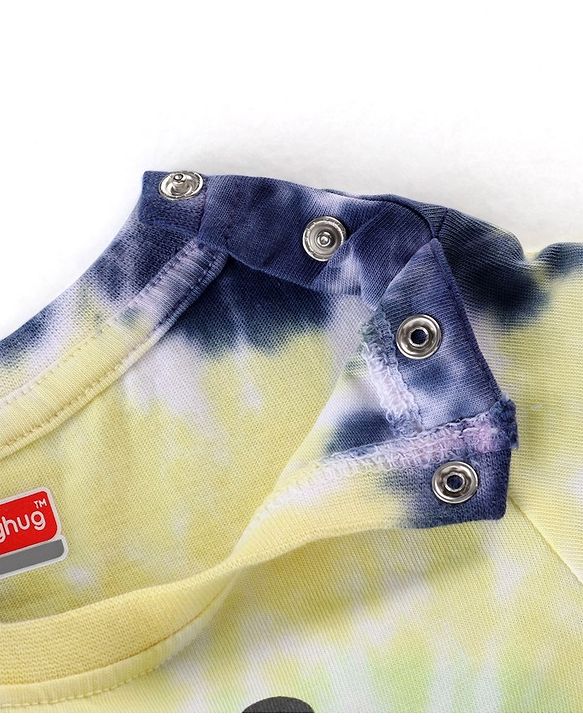 Babyhug Cotton Knit Half Sleeves Tee With Tie & Dye Graphics- Blue & Yellow
