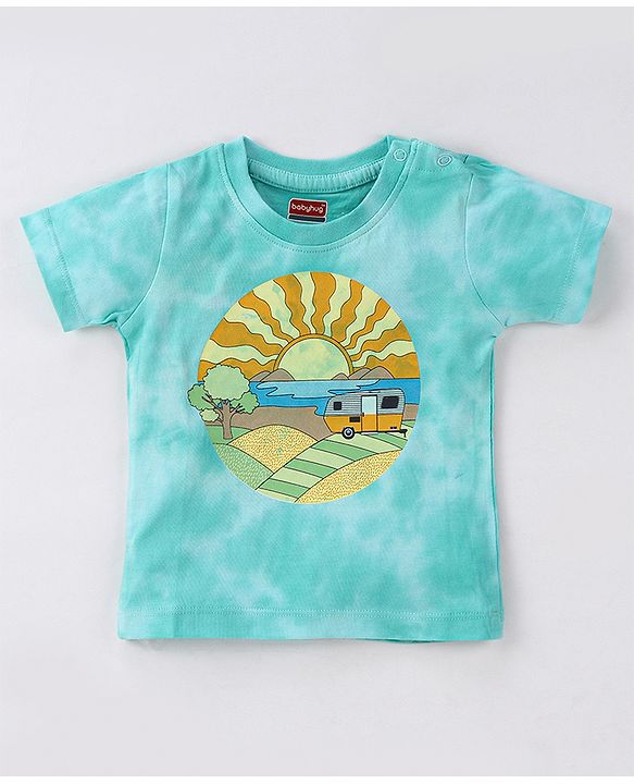 Babyhug Cotton Knit Half Sleeves Tee With Tie & Dye Graphics- Light Green
