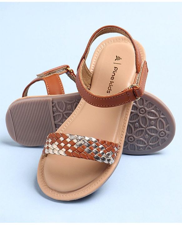 Pine Kids Sandals with Velcro Closure- Brown