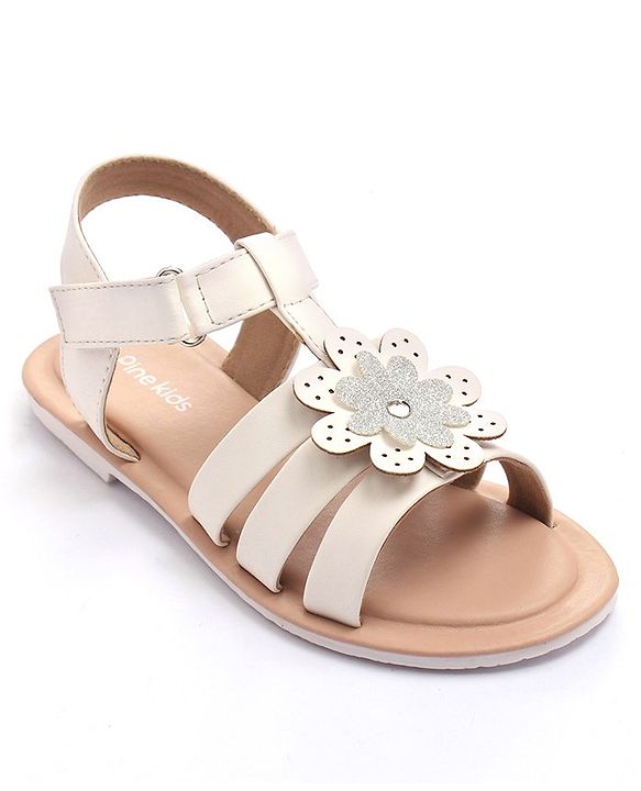 Pine Kids Sandals with Velcro Closure Flower Applique- White