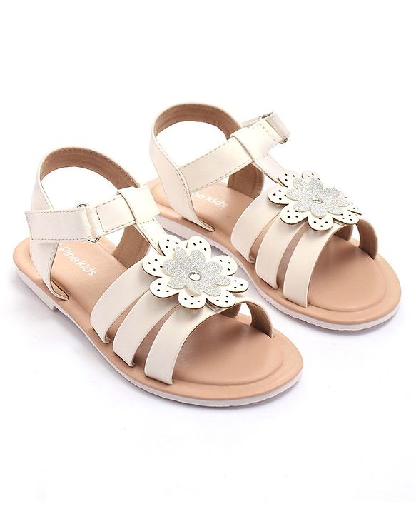 Pine Kids Sandals with Velcro Closure Flower Applique- White