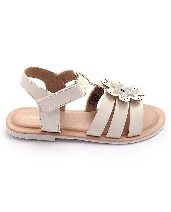 Pine Kids Sandals with Velcro Closure Flower Applique- White