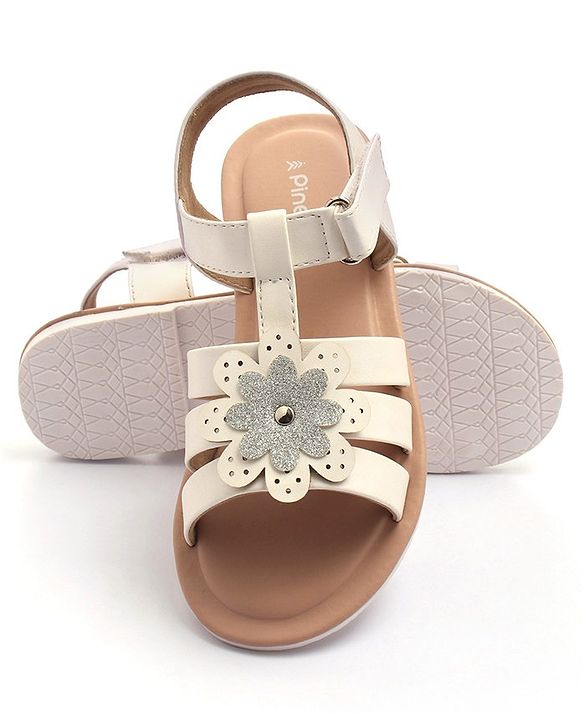 Pine Kids Sandals with Velcro Closure Flower Applique- White