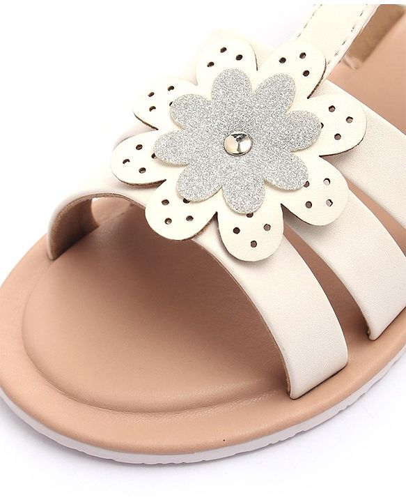 Pine Kids Sandals with Velcro Closure Flower Applique- White