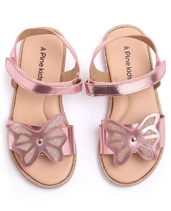 Pine Kids Velcro Closure Sandals with Butterfly Applique - Pink