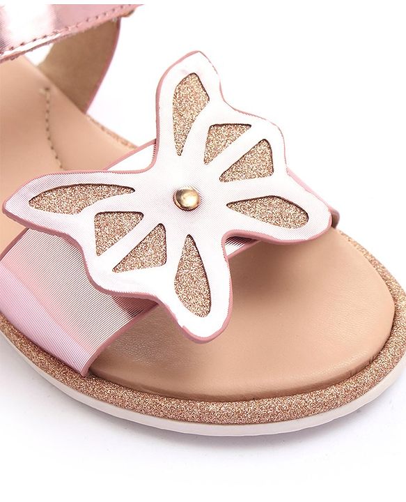 Pine Kids Velcro Closure Sandals with Butterfly Applique - Pink