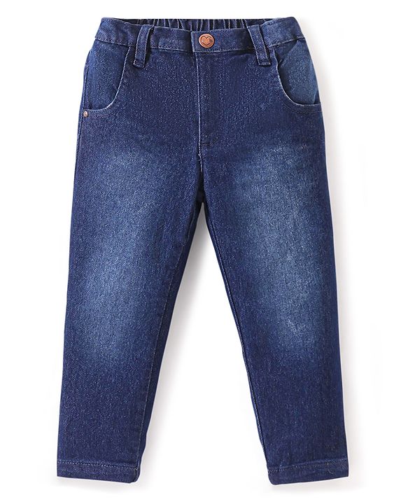 Babyhug Denim Full Length With Stretch Washed Jeans - Dark Blue