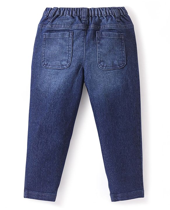 Babyhug Denim Full Length With Stretch Washed Jeans - Dark Blue