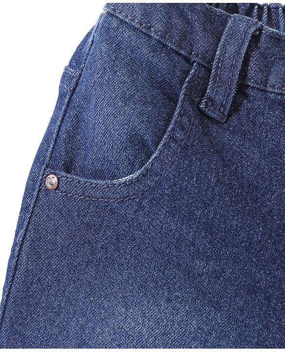 Babyhug Denim Full Length With Stretch Washed Jeans - Dark Blue