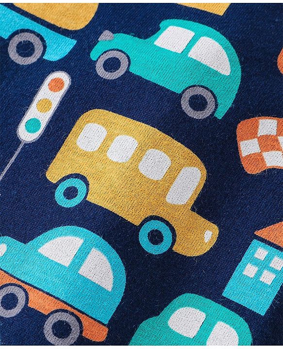 Babyhug Cotton Knit Full Sleeves Cars Printed Night Suit - Navy Blue