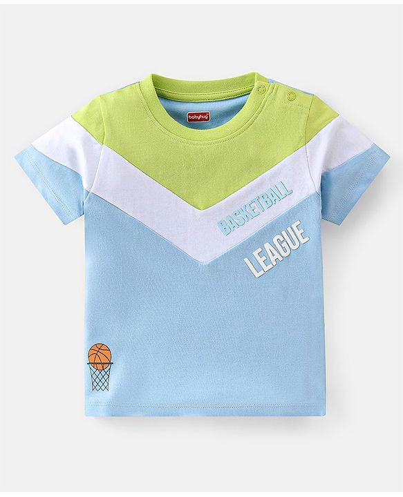 Babyhug Cotton Knit Half Sleeves T-Shirt Text Printed - Green & Blue