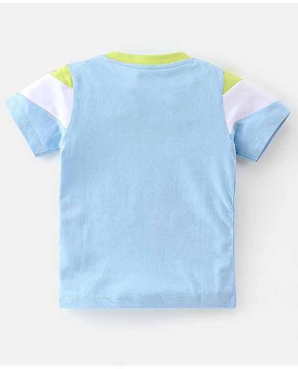 Babyhug Cotton Knit Half Sleeves T-Shirt Text Printed - Green & Blue