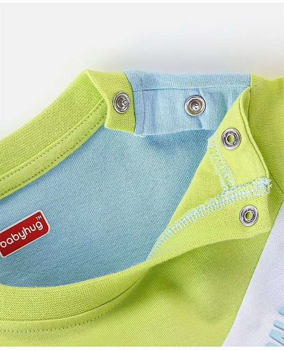 Babyhug Cotton Knit Half Sleeves T-Shirt Text Printed - Green & Blue