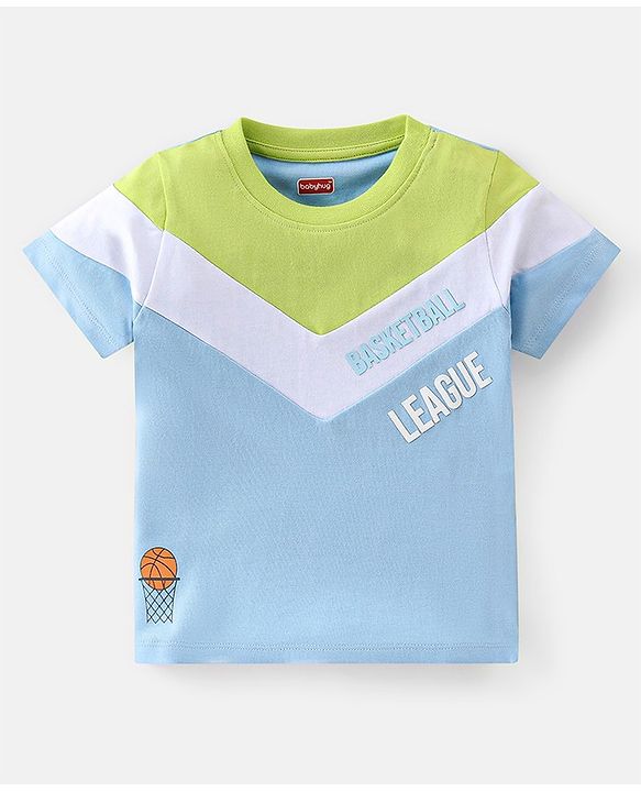 Babyhug Cotton Knit Half Sleeves T-Shirt Text Printed - Green & Blue