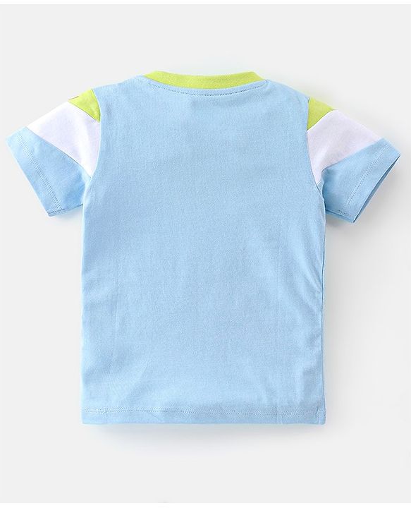 Babyhug Cotton Knit Half Sleeves T-Shirt Text Printed - Green & Blue