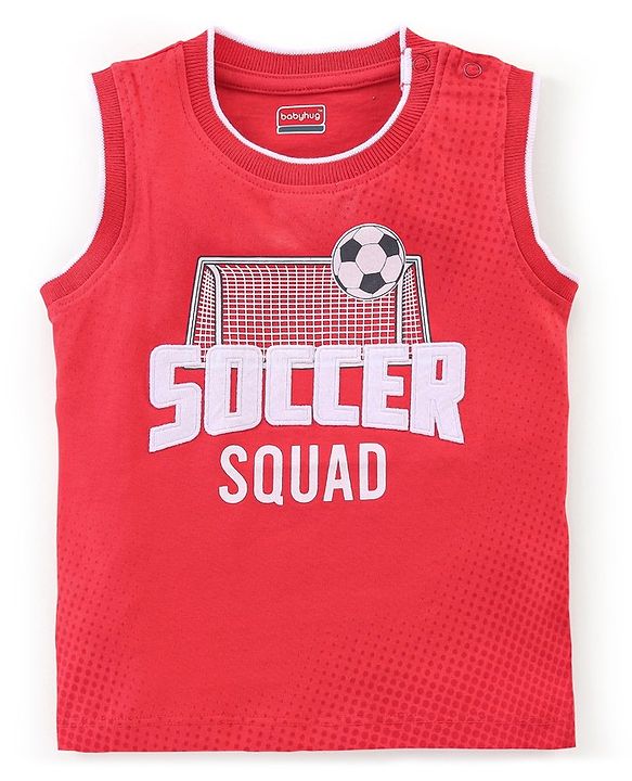 Babyhug 100% Cotton Knit Sleeveless T-Shirt With Text Graphics -Red