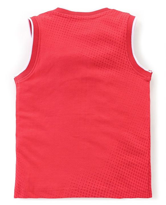 Babyhug 100% Cotton Knit Sleeveless T-Shirt With Text Graphics -Red