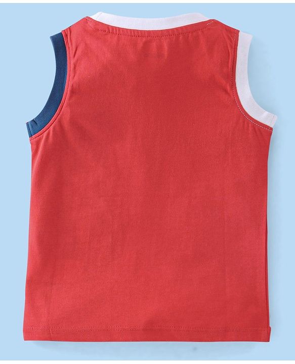 Babyhug Cotton Knit Sleeveless T-Shirt with Text Graphics Print - Red & Navy Blue