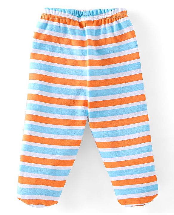 Babyhug Cotton Knit Footed Bootie Leggings Striped Pack of 3 - Blue