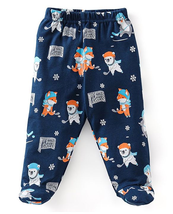Babyhug Cotton Knit Footed Bootie Leggings Striped Pack of 3 - Blue