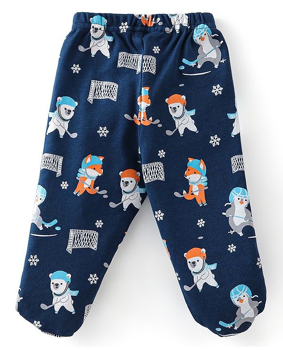 Babyhug Cotton Knit Footed Bootie Leggings Striped Pack of 3 - Blue
