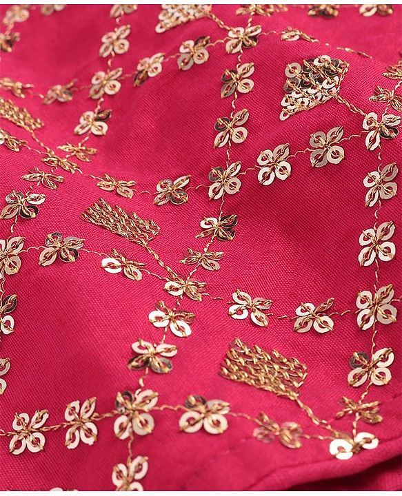 Pine Kids Woven Sequin Embroidered Half Sleeves Choli Lehenga Set with Dupatta - Pink