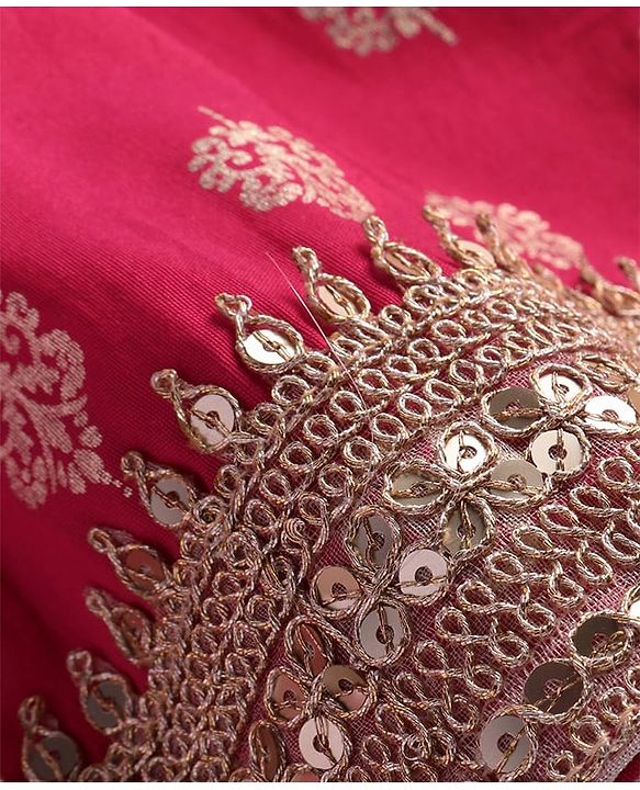 Pine Kids Woven Sequin Embroidered Half Sleeves Choli Lehenga Set with Dupatta - Pink