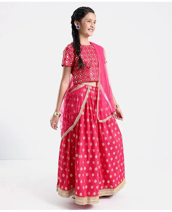 Pink Net Function Wear Fetching Embroidered Readymade Kids Lehenga Choli