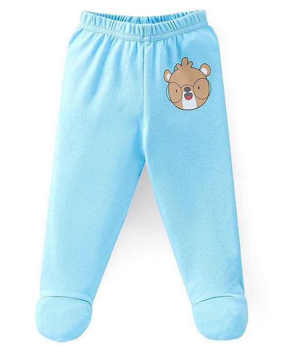 Babyhug Cotton Footed Bootie Leggings Striped & Bear Print Pack of 3 - Blue & Orange