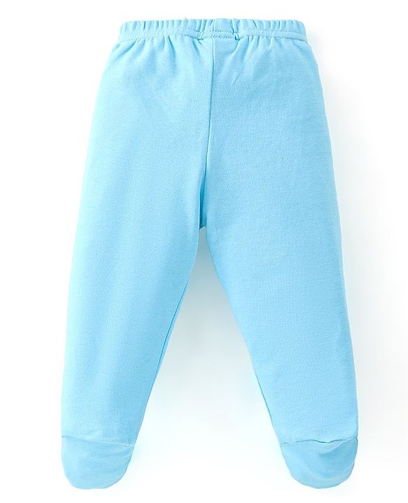 Babyhug Cotton Footed Bootie Leggings Striped & Bear Print Pack of 3 - Blue & Orange