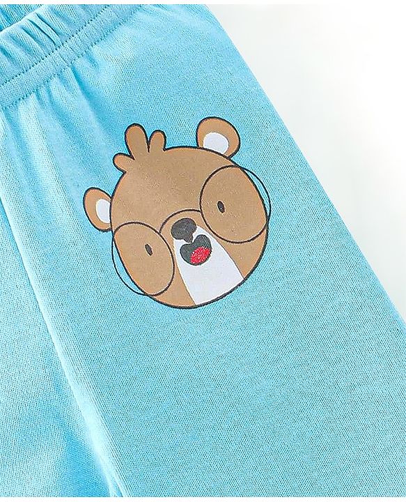 Babyhug Cotton Footed Bootie Leggings Striped & Bear Print Pack of 3 - Blue & Orange