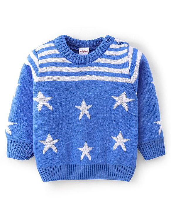 Babyhug Knitted Full Sleeves Sweater Set With Star Design - Navy Blue