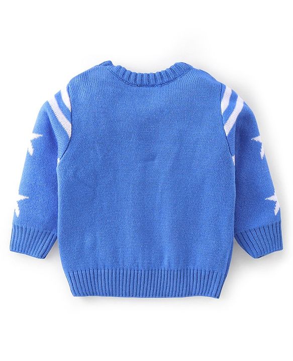 Babyhug Knitted Full Sleeves Sweater Set With Star Design - Navy Blue