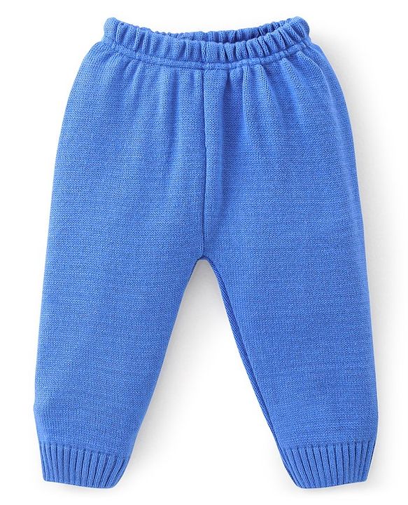 Babyhug Knitted Full Sleeves Sweater Set With Star Design - Navy Blue