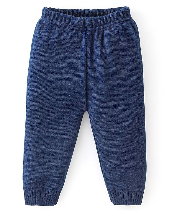 Babyhug Knitted Full Sleeves Sweater Set With Car Design - Navy Blue