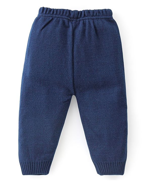 Babyhug Knitted Full Sleeves Sweater Set With Car Design - Navy Blue
