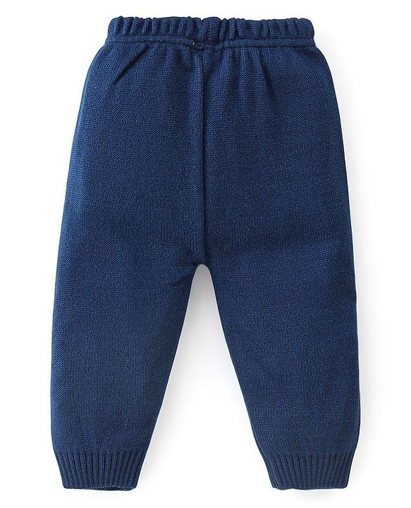 Babyhug Knitted Full Sleeves Sweater Set With Striped - Navy Blue & Grey