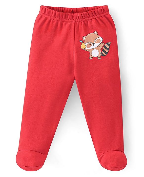 Babyhug Cotton Footed Bootie Leggings Striped & Bear Print Pack of 3 - Blue & Red