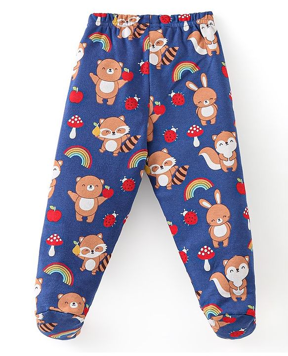 Babyhug Cotton Footed Bootie Leggings Striped & Bear Print Pack of 3 - Blue & Red