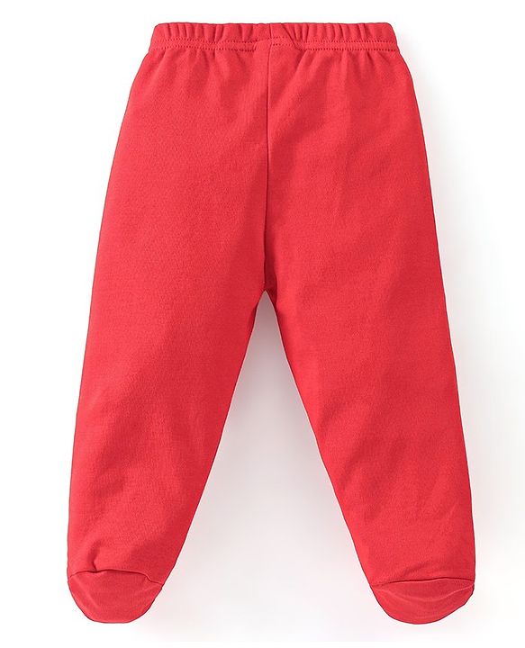 Babyhug Cotton Footed Bootie Leggings Striped & Bear Print Pack of 3 - Blue & Red