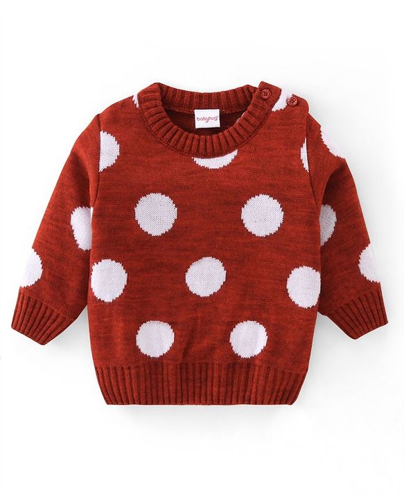 Babyhug Knitted Full Sleeves Sweater  Set With Dots Design - Maroon